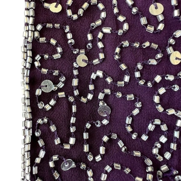 VTG 90s Romy Scala 100% Silk Beaded Formal Backless Maxi Dress Plum Purple Med - Picture 9 of 17